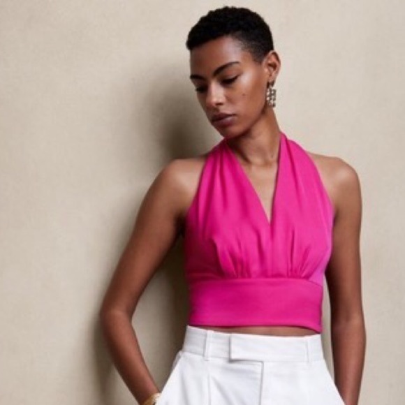 NWT! Banana Republic Pink Cropped Halter Top - Size 4🗺️ - Picture 2 of 8